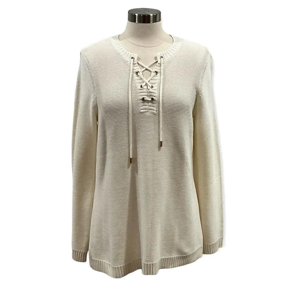 Charter Club Marled Lace-Up Tunic Sweater in the Size Large